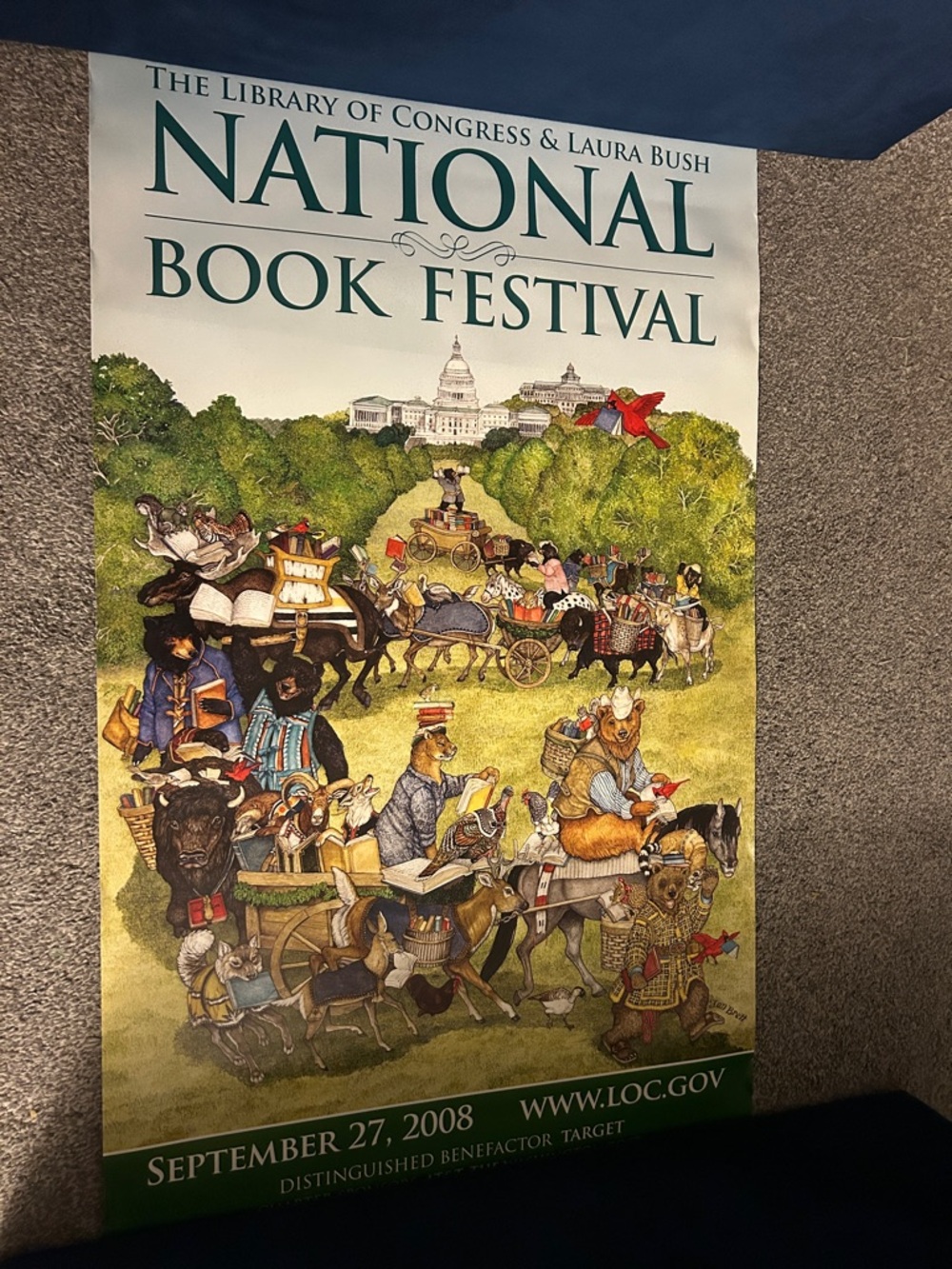 National Book Festival Poster - Green and Cream Illustration